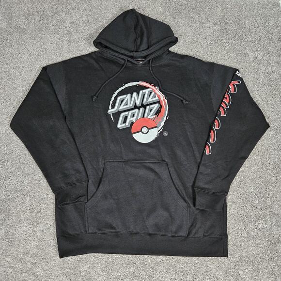 Pokemon X Santa Cruz Skateboards Hoodie Mens XL Black Pokeball 2023 Game Cartoon - Picture 1 of 9